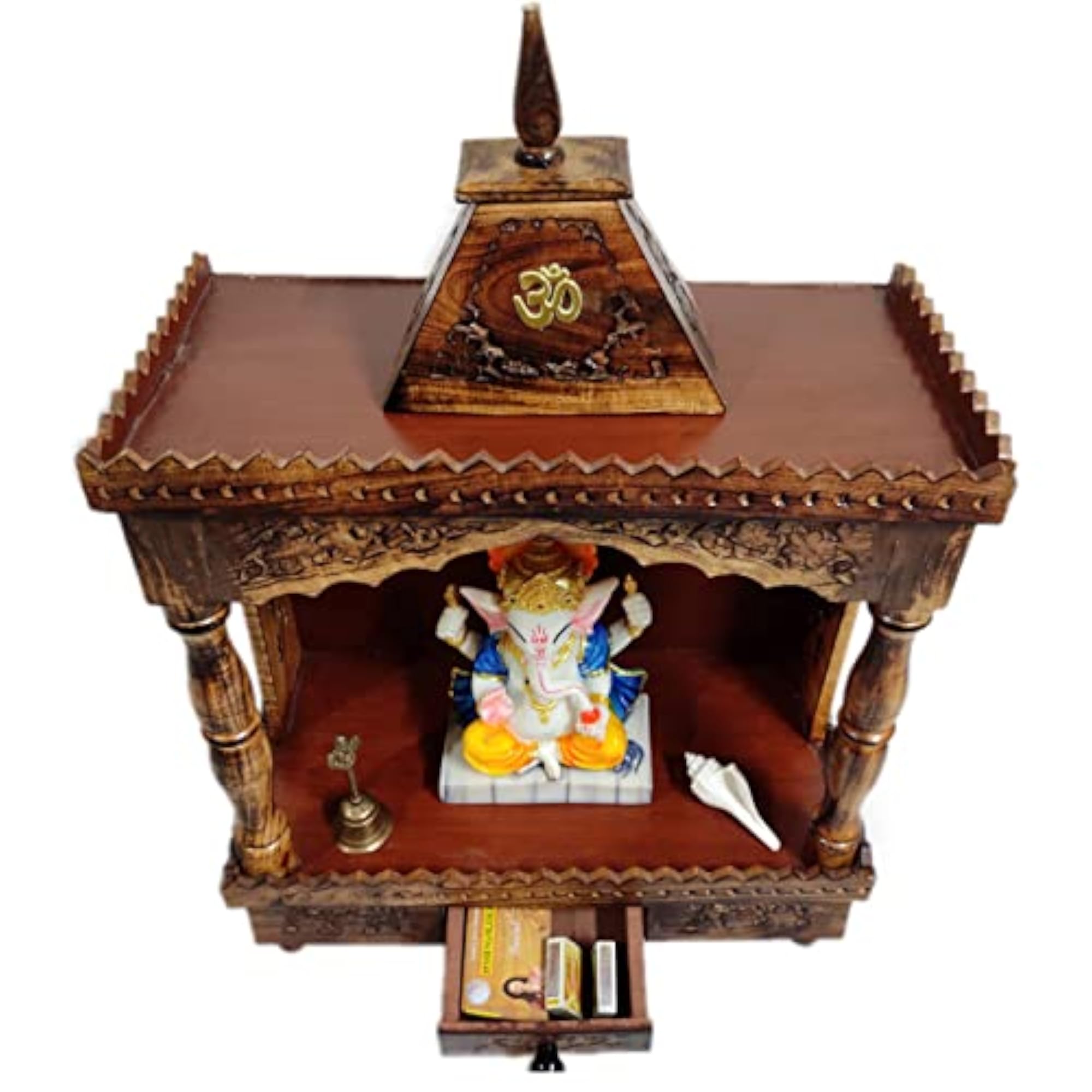Temple for Home Small Size with Stand and Storage Box, Neem